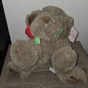 Brown Plush Teddy Bear with Red and Green Accents